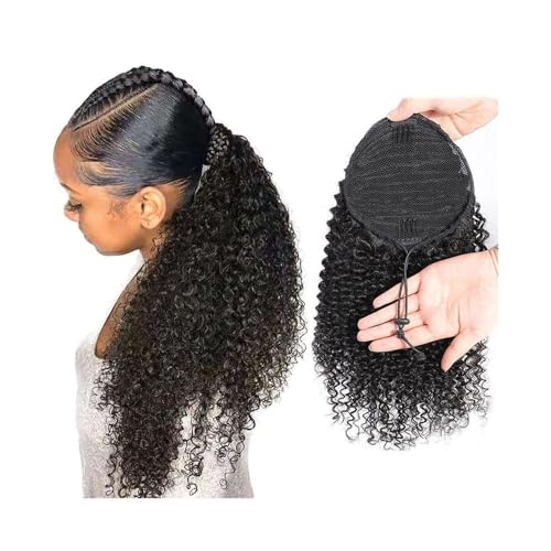 Premium Human Hair Ponytail Extension for Women, Echthaar-Pferdeschwanz-Verlängerung, 25,4–61 cm lang, Afro-verworrenes lockiges Pferdeschwanz-Haarteil mit Kordelzug, Mogolian Remy-Haar-Clip-in-Afro-g von Zephyria