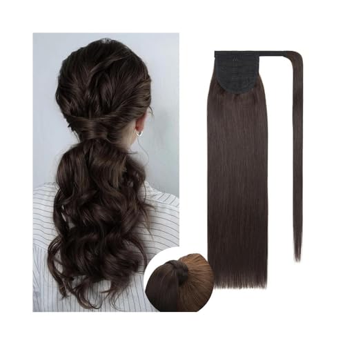 Premium Human Hair Ponytail Extension for Women, Gerade Pferdeschwanz-Echthaarverlängerungen Nr. 2, dunkelbraun, umwickelbarer Pferdeschwanz, Clip-in-Haarteile, 40,6–66 cm, brasilianisches Echthaar, P von Zephyria