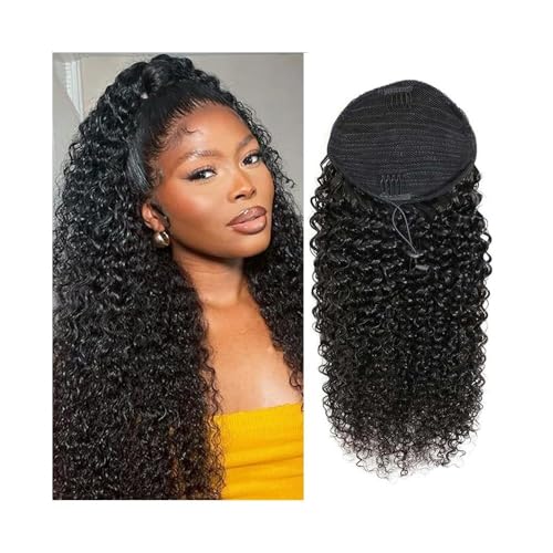 Premium Human Hair Ponytail Extension for Women, Kinky Curly Drawstring Ponytail Clip In Hair Extensions 10-26 Inch Brazilian Virgin Hair Deep Curly Ponytail Extensions, 1B# Natural Black,Perfect for von Zephyria