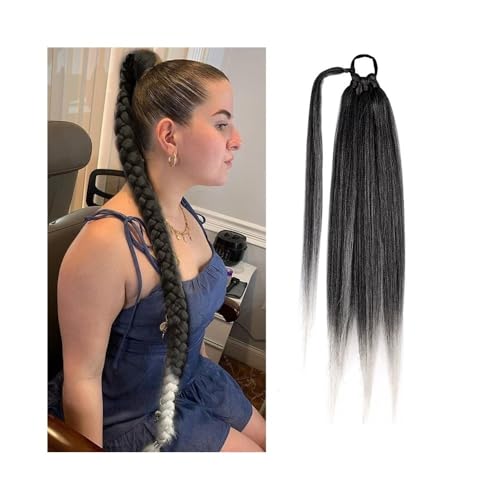 Premium Human Hair Ponytail Extension for Women, Lange geflochtene Pferdeschwanz-Verlängerung for Frauen, weiches Kunsthaarteil mit Haargummi, 66 cm, Yaki-gerade, umwickelbare Pferdeschwanz-Haarverlän von Zephyria
