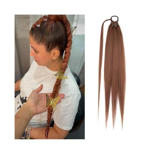 Premium Human Hair Ponytail Extension for Women, Lange geflochtene Pferdeschwanz-Verlängerung for Frauen, weiches Kunsthaarteil mit Haargummi, 66 cm, Yaki-gerade, umwickelbare Pferdeschwanz-Haarverlän von Zephyria