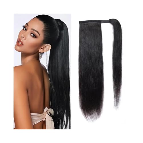 Premium Human Hair Ponytail Extension for Women, Pferdeschwanz-Verlängerung, Echthaar, Nr. 1B, natürliches schwarzes Remy-Haar, Pferdeschwanz, seidig, gerade, umwickelbarer Pferdeschwanz, Clip-in-Haar von Zephyria