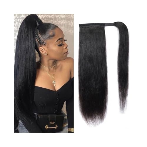 Premium Human Hair Ponytail Extension for Women, Pferdeschwanz-Verlängerung, Echthaar, Wickel-Pferdeschwanz-Haarverlängerung, 20,3–66 cm, glattes Remy-Haar, magische Paste, Pferdeschwanz-Clip-in-Haart von Zephyria