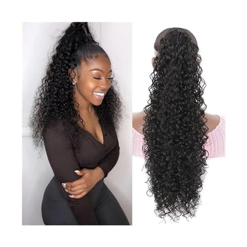 Premium Human Hair Ponytail Extension for Women, Remy-Echthaar-Clip-in-Wasserwellen-Pferdeschwanz-Verlängerung, 25,4–61 cm, lange gewellte, lockige Echthaar-Pferdeschwanz-Verlängerung, umwickelbarer, von Zephyria