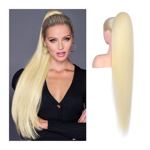 Premium Human Hair Ponytail Extension for Women, Gerade Pferdeschwanz-Extensions #613 Bleach Blonde Drawsting Pferdeschwanz-Haarverlängerungen 16-26 Zoll langes brasilianisches Remy-Haar Pferdeschwanz von Zephyria