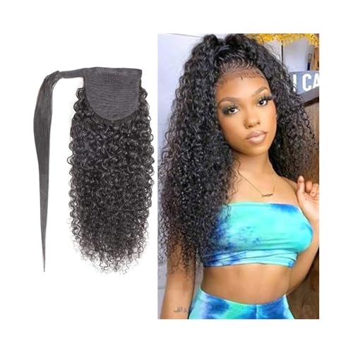Premium Human Hair Ponytail Extension for Women, Verworrene lockige Pferdeschwanz-Echthaarverlängerungen, brasilianisches Remy-Haar, umwickelbarer Pferdeschwanz mit magischer Paste, natürliches Schwar von Zephyria