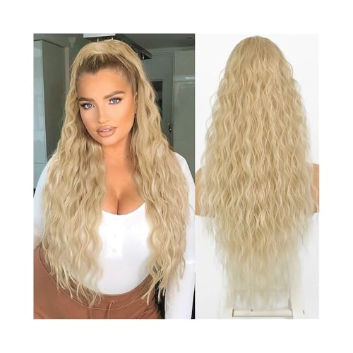 Premium Human Hair Ponytail Extension for Women, Wasserwellen-Pferdeschwanz mit Kordelzug, Echthaar-Pferdeschwanz-Verlängerung, brasilianisches reines Haar, Clip-in-Haarteil, wellenförmige, lockige Pf von Zephyria