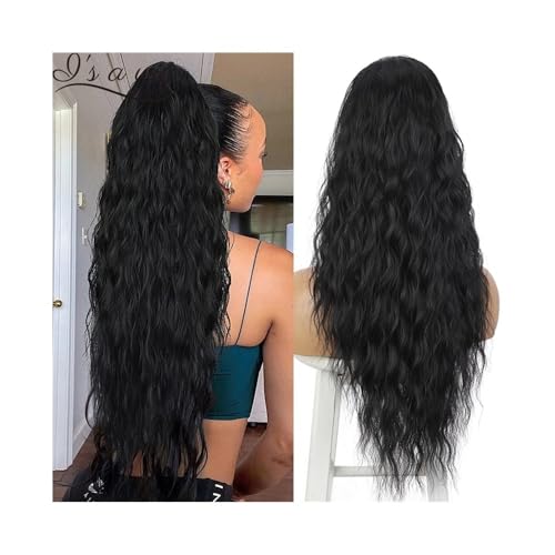 Premium Human Hair Ponytail Extension for Women, Wasserwellen-Pferdeschwanz mit Kordelzug, Echthaar-Pferdeschwanz-Verlängerung, brasilianisches reines Haar, Clip-in-Haarteil, wellenförmige, lockige Pf von Zephyria