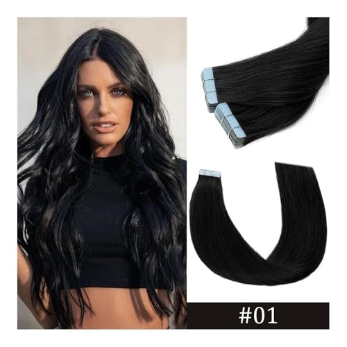 Unsichtbare Tape-Ins für natürliches Aussehen und Blonde nahtlose Tape-in-Haarverlängerungen, 100% Remy-Menschenhaar for Frauen Abnehmbares Haarverlängerungsband für den tägliche(Black,16inch) von Zephyria