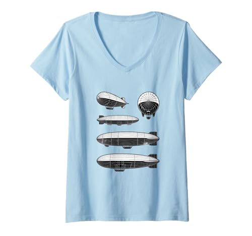Damen Zeppelin Luftschiff Retro Motiv Historische Luftfahrt T-Shirt mit V-Ausschnitt Damen Zeppelin Luftschiff Retro Motiv Historische Luftfahrt T-Shirt mit V-Ausschnitt von Zeppelin Luftschiff Pilot Luftschiffbau Bekleidung