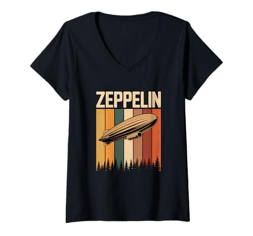 Damen Zeppelin Luftschiff Retro Motiv Historische Luftfahrt T-Shirt mit V-Ausschnitt Damen Zeppelin Luftschiff Retro Motiv Historische Luftfahrt T-Shirt mit V-Ausschnitt von Zeppelin Luftschiff Pilot Luftschiffbau Bekleidung