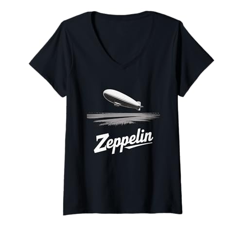 Damen Zeppelin Luftschiff Retro Motiv Historische Luftfahrt T-Shirt mit V-Ausschnitt Damen Zeppelin Luftschiff Retro Motiv Historische Luftfahrt T-Shirt mit V-Ausschnitt von Zeppelin Luftschiff Pilot Luftschiffbau Bekleidung