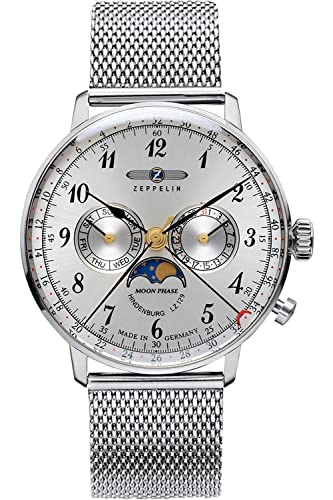 Zeppelin lz129 Hindenburg moonphase Herren Uhr analog Quarzwerk mit Edelstahl Armband 7036M-1 von Zeppelin