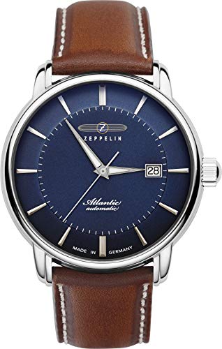 Zeppelin Herrenuhr mit Lederband Serie Atlantic Saphirglas Schweizer Automatikwerk Datum 8452-3 von Zeppelin