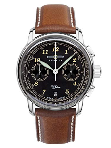 Zeppelin Herrenuhr Serie 100 Jahre Chronograph Datum Edelstahl Lederband 7674-3 von Zeppelin