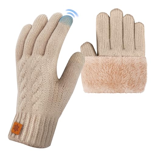 Zepphi Winterhandschuhe Damen mit Fleecefutter, Touchscreen Warme Fleece Strickhandschuhe Thermo Winter Handschuhe Herren für Outdoor Sport Laufen Radfahren Freizeit ski reithandschuhe (Beige) von Zepphi