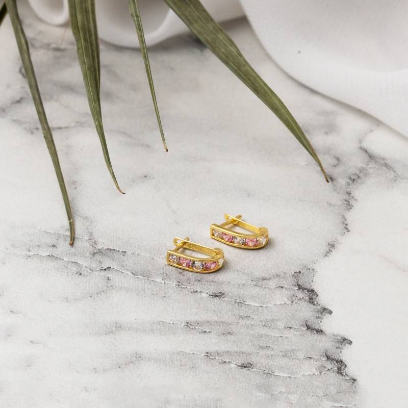 14K Solid Gold Baby Ohrringe, Bunte Cz Creolen Für Kinder, Tiny Stones Creolen, Bestes Geschenk Neugeborene von ZerJewelry