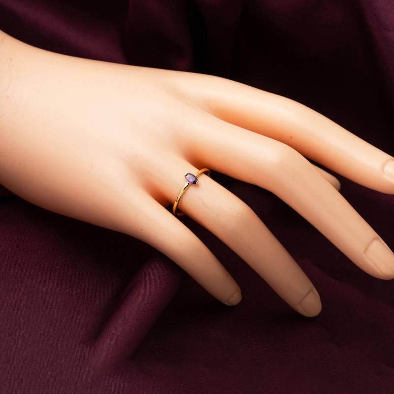 Oval Lila Stein Minimal Gold Ring, Edelstein Feinen Schmuck, Solid Alltäglichen Frauen Ring von ZerJewelry