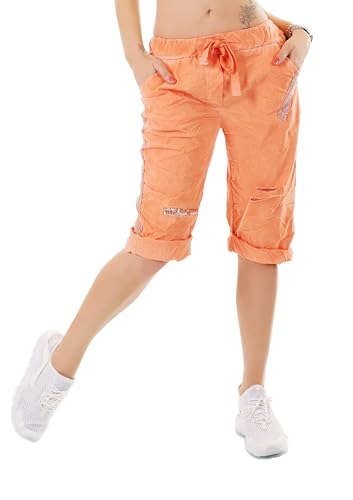 Zeralda Fashion Damen Capri Bermuda Shorts Kurze Hose Baggy Chino Risse Pailletten 36-40 (DE/NL/SE/PL, Alphanumerisch, Einheitsgröße, Regular, Regular, Orange) von Zeralda Fashion