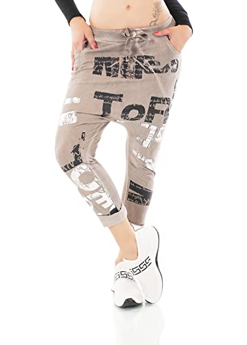 Zeralda Fashion Damen Freizeit Hose Haremshose Jogpants Baggy Boyfriend Harem Schriftzug Italy 34-38 (Cappucino) von Zeralda Fashion
