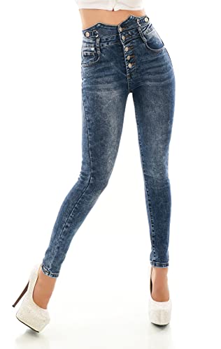 Zeralda Fashion Damen High Waist Jeans Hose Corsage Look hoher Bund Skinny Slim Fit Röhrenjeans XS-XL (as3, Alpha, l, Regular, Regular, Blau-2190) von Zeralda Fashion