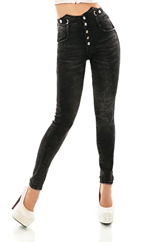 Zeralda Fashion Damen High Waist Jeans Hose Corsage Look hoher Bund Skinny Slim Fit Röhrenjeans XS-XL (as3, Alpha, m, Regular, Regular, Schwarz-2191) von Zeralda Fashion