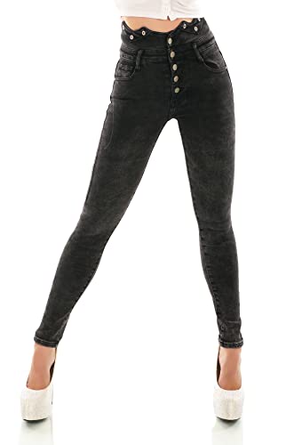 Zeralda Fashion Damen High Waist Jeans Hose Corsage Look hoher Bund Skinny Slim Fit Röhrenjeans XS-XL (as3, Alpha, x_l, Regular, Regular, Schwarz-3319) von Zeralda Fashion