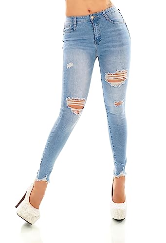 Zeralda Fashion Damen High Waist Jeans Hose Röhrenjeans Skinny Stretch Denim Druckknöpfe XS-XL (as3, Alpha, s, Regular, Regular, Blau-3613) von Zeralda Fashion