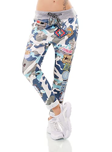 Zeralda Fashion Damen Hose Jogpants Baggy Boyfriend Freizeithose Camouflage Print 36-40 Made in Italy (Türkis) von Zeralda Fashion