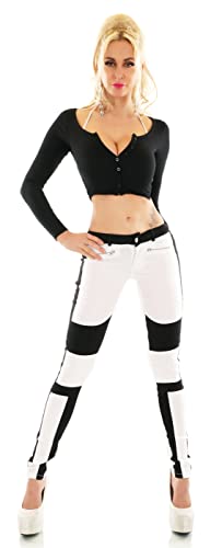 Zeralda Fashion Damen Hüft Hose Stretch Stoffhose Skinny Jeggings Treggings Bicolor schwarz weiß XS-XL (XL/42, Weiß) von Zeralda Fashion