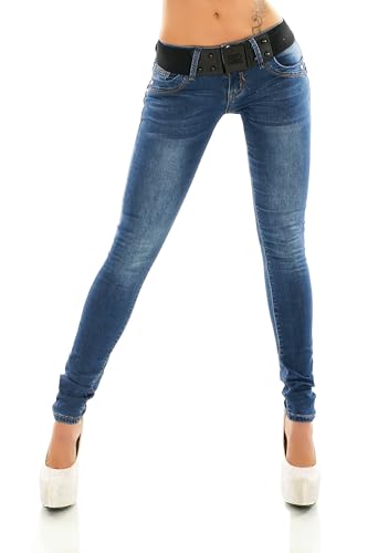 Zeralda Fashion Damen Hüft Jeans Hose Röhrenjeans Skinny Slim Fit Stretch Denim Push Up Gürtel XS-XL (DE/NL/SE/PL, Alphanumerisch, XL, Regular, Regular, Blau-938) von Zeralda Fashion