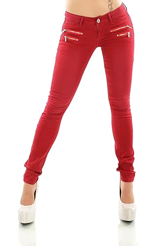 Zeralda Fashion Damen Hüft Low Rise Jeans Skinny Slim Fit Denim Hose Röhrenjeans XS-XL (DE/NL/SE/PL, Alphanumerisch, M, Regular, Regular, Dunkelrot/902-20) von Zeralda Fashion