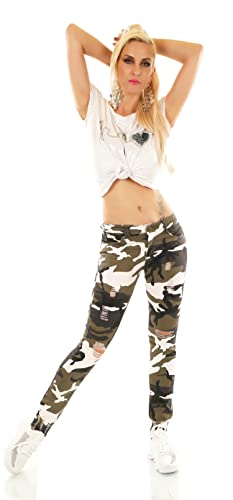 Zeralda Fashion Damen Jeans Camouflage Hose Röhrenjeans Skinny Army Look Weiß XS S M L XL (as3, Alpha, x_s, Regular, Regular, Camouflage/603-11) von Zeralda Fashion