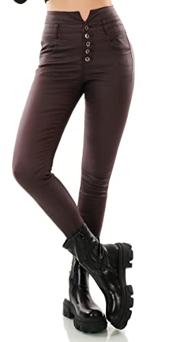 Zeralda Fashion Damen Jeans High Waist Hose Kunstleder Wet Look mattglänzend Skinny hoher Bund (XXL, Aubergine/Hm1001-6) von Zeralda Fashion