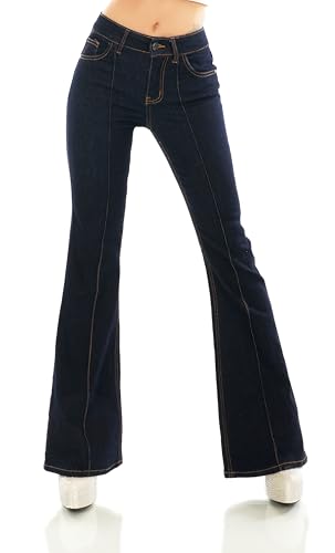 Zeralda Fashion Damen Jeans Hose Bootcut Flarecut Schlaghose weiter Schlag mit Biese dunkelblau XS-XL (DE/NL/SE/PL, Alphanumerisch, XS, Regular, Regular, Dunkelblau) von Zeralda Fashion