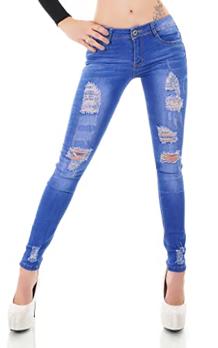 Zeralda Fashion Damen Jeans Hose Risse Fetzen Röhrenjeans Skinny Slim Fit Stretch XS S M L XL (L, Royalblau-705-18) von Zeralda Fashion