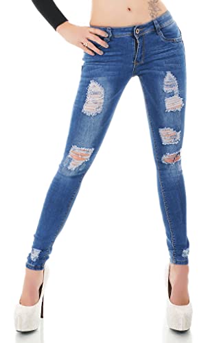 Zeralda Fashion Damen Jeans Hose Risse Fetzen Röhrenjeans Skinny Slim Fit Stretch XS S M L XL (S, Blau-705-3) von Zeralda Fashion