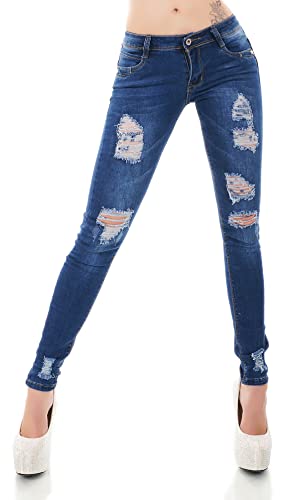 Zeralda Fashion Damen Jeans Hose Risse Fetzen Röhrenjeans Skinny Slim Fit Stretch XS S M L XL (S, Blau-705-8) von Zeralda Fashion