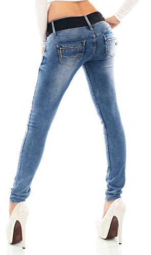 Zeralda Fashion Damen Jeans Hose Röhrenjeans Skinny Denim Stretch Gürtel Blue Washed XS S M L XL (L, W1000) von Zeralda Fashion