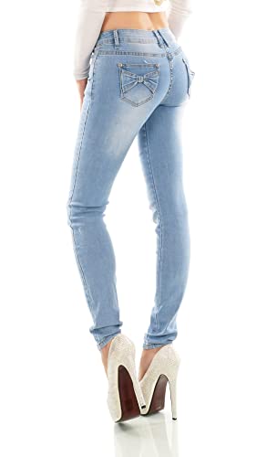 Zeralda Fashion Damen Jeans Hose Stretch Röhrenjeans Skinny Denim Schleife Blau XS-XL (as3, Alpha, m, Regular, Regular, Hellblau-4769) von Zeralda Fashion