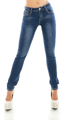 Zeralda Fashion Damen Jeans Hose Stretch Röhrenjeans Skinny Denim Schleifen-Applikation auf Po-Taschen XS-XL (DE/NL/SE/PL, Alphanumerisch, L, Regular, Regular, Dunkelblau-4705) von Zeralda Fashion