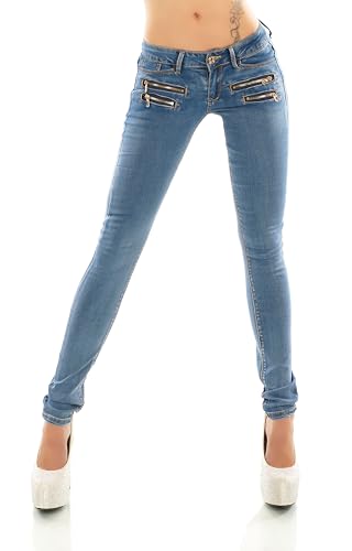 Zeralda Fashion Damen Jeans Low Rise Hüftjeans Hose Röhrenjeans Skinny Slim Fit Stretch XS-XL (DE/NL/SE/PL, Alphanumerisch, L, Regular, Regular, Blue Washed/909-7) von Zeralda Fashion