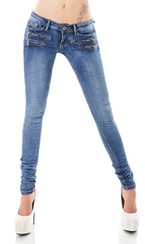 Zeralda Fashion Damen Jeans Low Rise Hüftjeans Hose Röhrenjeans Skinny Slim Fit Stretch XS-XL (L, Dunkelblau/81-7c) von Zeralda Fashion