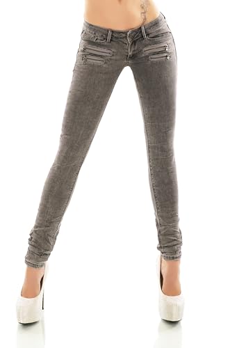 Zeralda Fashion Damen Jeans Low Rise Hüftjeans Hose Röhrenjeans Skinny Slim Fit Stretch XS-XL (L, Grau-81-85) von Zeralda Fashion