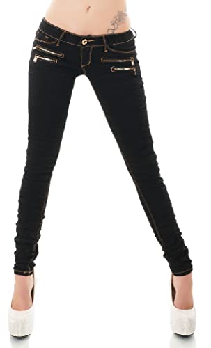 Zeralda Fashion Damen Jeans Low Rise Hüftjeans Hose Röhrenjeans Skinny Slim Fit Stretch XS-XL (S, Schwarz/238D) von Zeralda Fashion