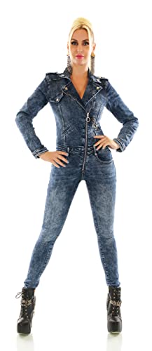 Zeralda Fashion Damen Langarm Jeans Overall Hose Jumpsuit Röhre Skinny Slim Fit Denim Einteiler Blue Washed XS-XL (as3, alpha, x_s, regular, regular, Blau-3281) von Zeralda Fashion