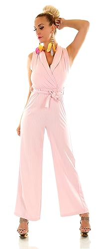 Zeralda Fashion Damen Nadelstreifen Overall V-Neck Business Jumpsuit Hosenanzug Einteiler Party mit Bindegürtel (Rosa) von Zeralda Fashion
