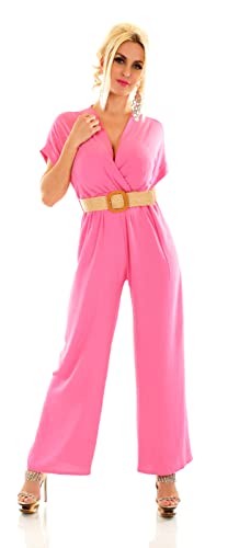 Zeralda Fashion Damen Overall V-Neck Jumpsuit Hosenanzug Einteiler Party Wickel Optik Gürtel (Pink) von Zeralda Fashion