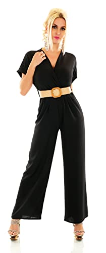 Zeralda Fashion Damen Overall V-Neck Jumpsuit Hosenanzug Einteiler Party Wickel Optik Gürtel (Schwarz) von Zeralda Fashion