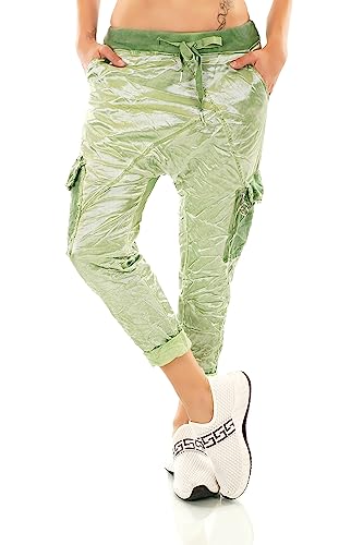 Zeralda Fashion Italy Damen Harem Hose Jogpants Cargo Baggy Boyfriend Freizeithose Glänzend (as3, Alpha, one_Size, Numeric_40, Regular, Regular, Grün) von Zeralda Fashion